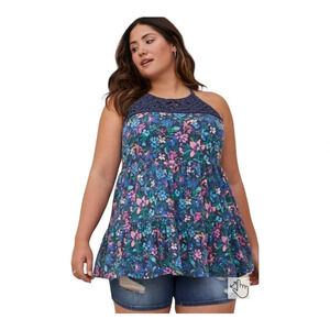Torrid Textured Jersey Crochet High Neck Tiered Top
